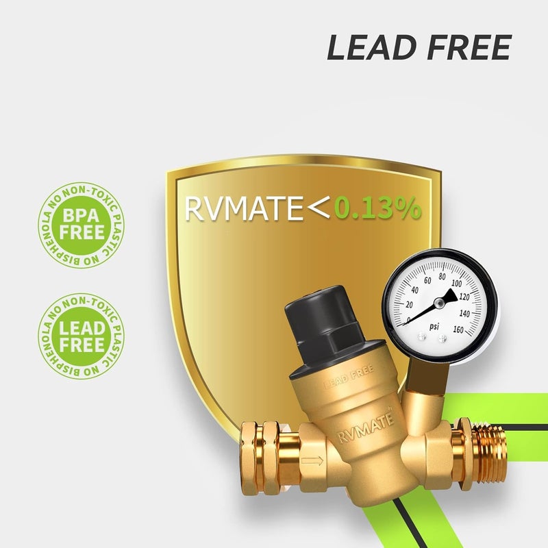 RVMATE RV Water Pressure Regulator, Brass Lead-Free Water Pressure Reducer Kit, Adjustable Valve with Inlet Screen Filter, for Camper Travel Trailer - Image 5